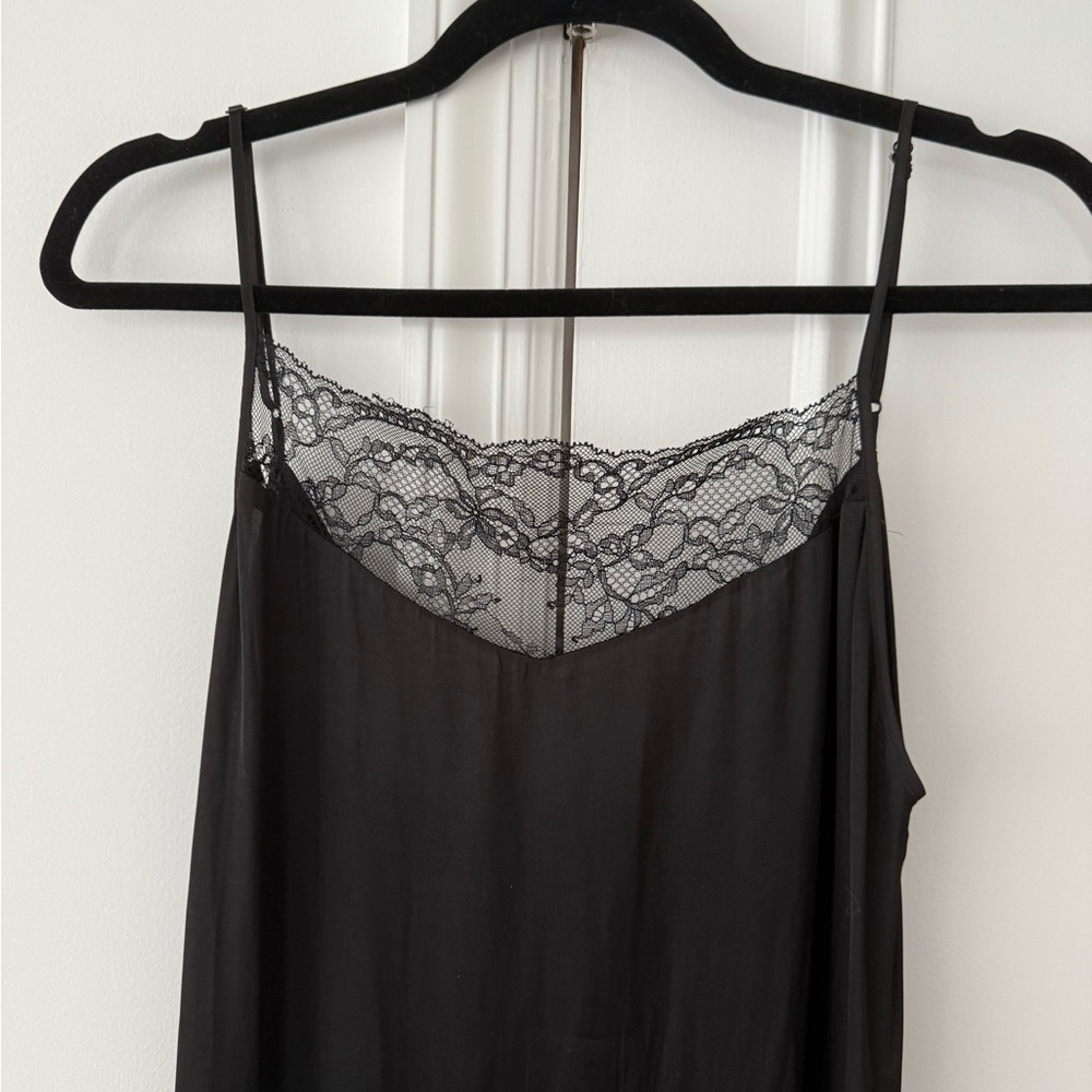 Maje Silky Black Slip Dress with Lace Detail - Picture 2 of 4